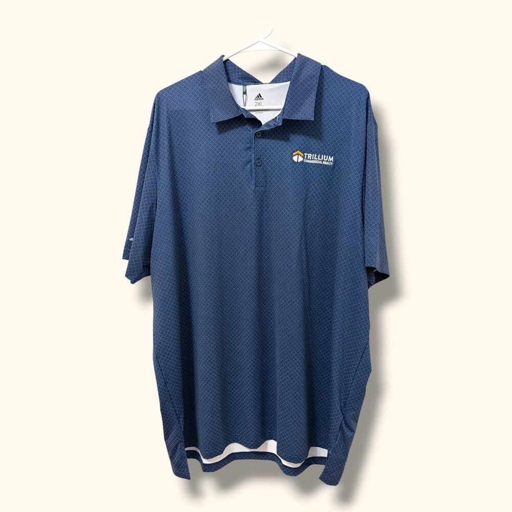 Adidas Polo Shirt Mens 2XL Golf Diamond Print Team Navy Blue Trillium Logo